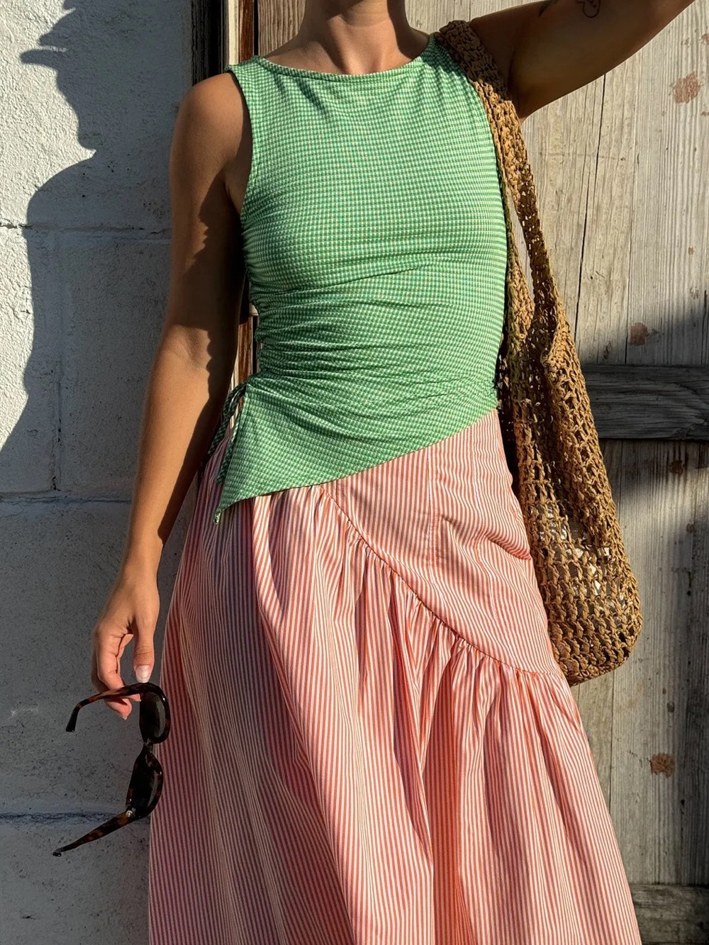 NWT Lisa Says Gah Erin Tank in Pesto Gingham Checkered Print Mint White Green
